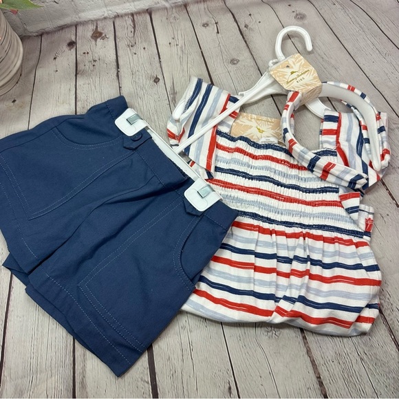 NWT tommy bahama Striped top and Navy Shorts Set with Headband sz 5 girls - Picture 7 of 12